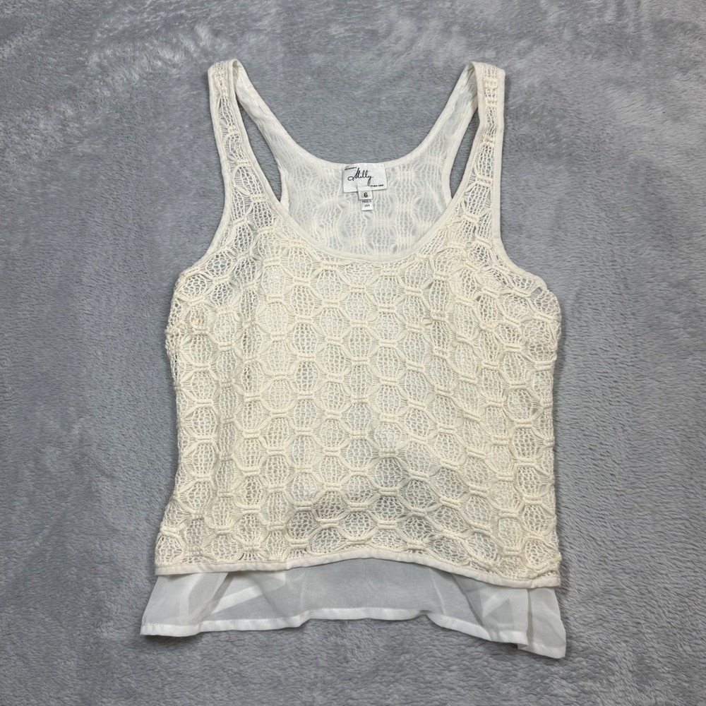 Vintage Milly Tank Top Women 6 Ivory Crochet Silk Trim Layered Sleeveless 90s